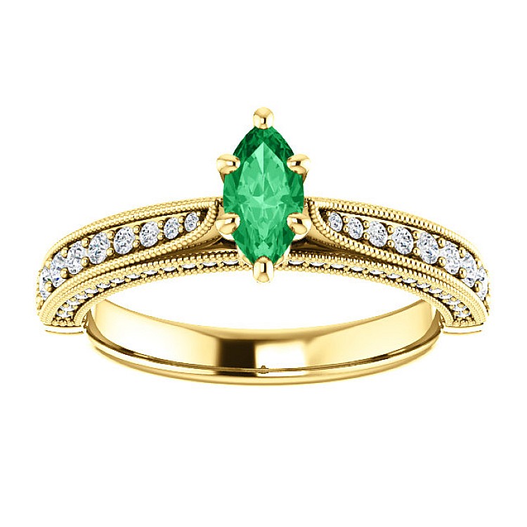 Gold engagement ring with Emerald and Diamonds 122474SmMaDi