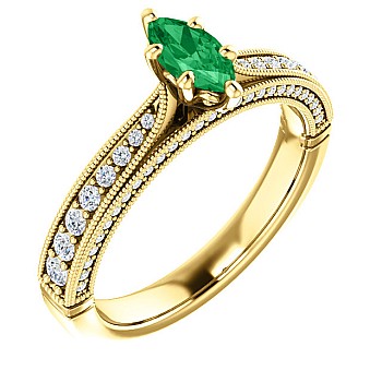 Gold engagement ring with Emerald and Diamonds 122474SmMaDi