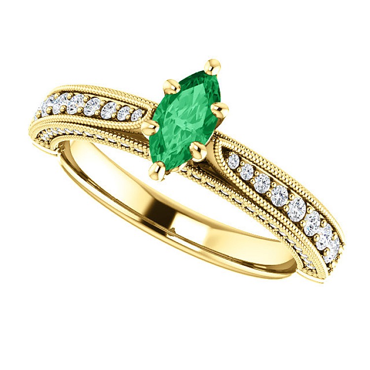 Gold engagement ring with Emerald and Diamonds 122474SmMaDi