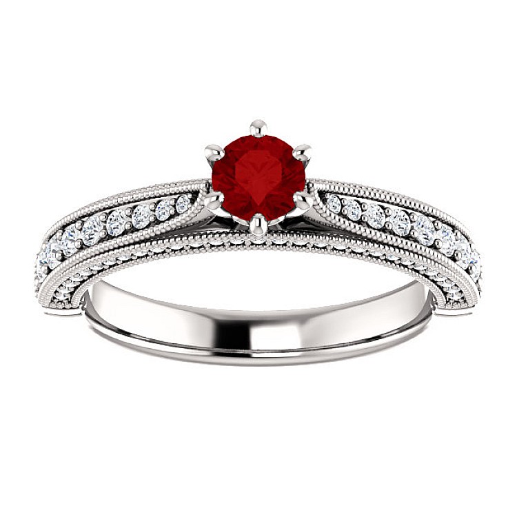 Gold Engagement Ring with Ruby and Diamonds 122474RbDi