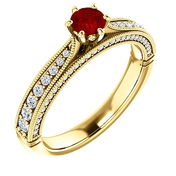 Gold Engagement Ring with Ruby and Diamonds 122474RbDi