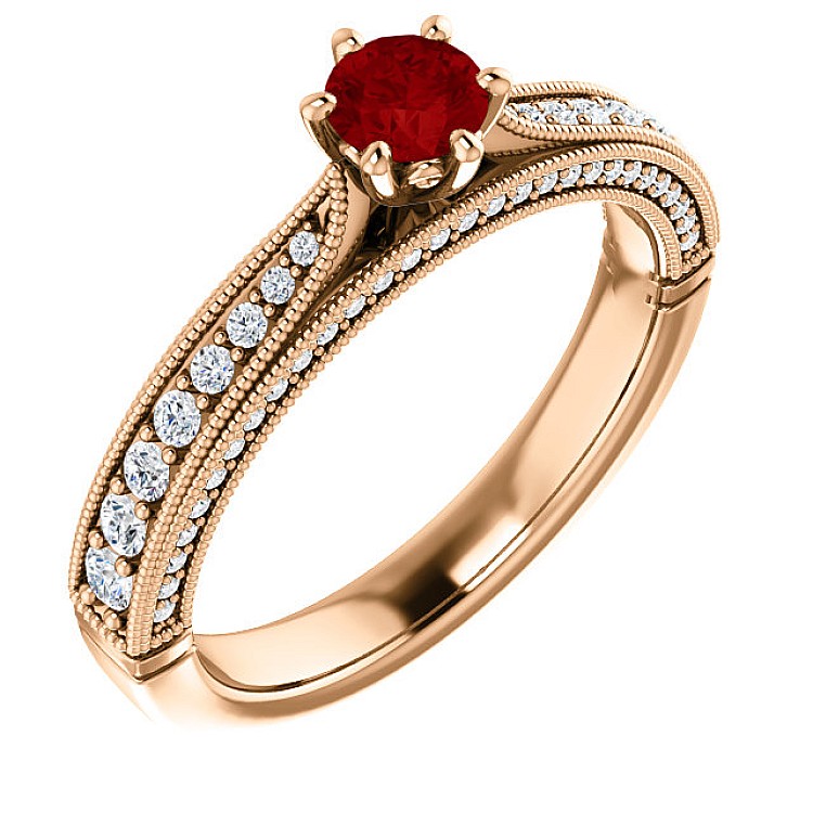 Gold Engagement Ring with Ruby and Diamonds 122474RbDi