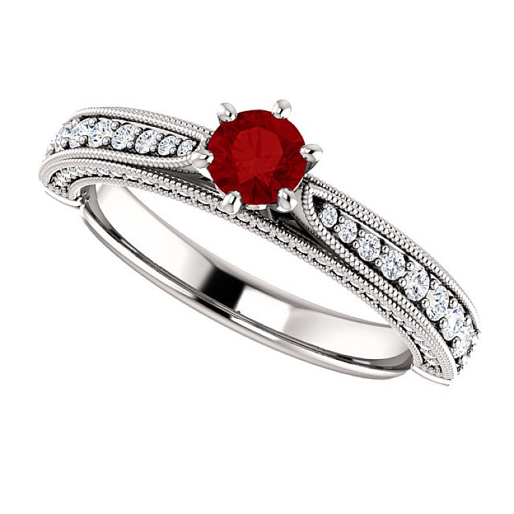 Gold Engagement Ring with Ruby and Diamonds 122474RbDi