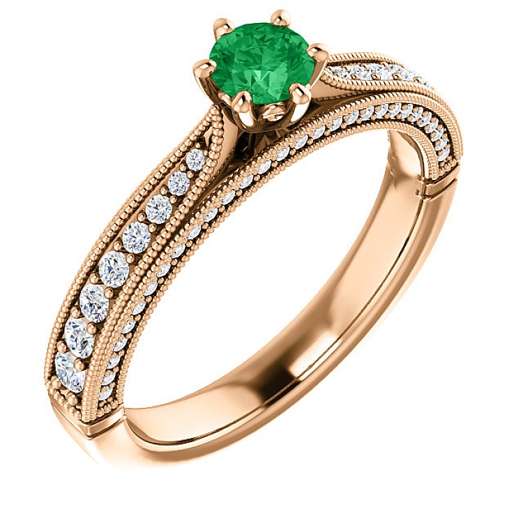 Gold engagement ring with Emerald and Diamonds 122474SmDi