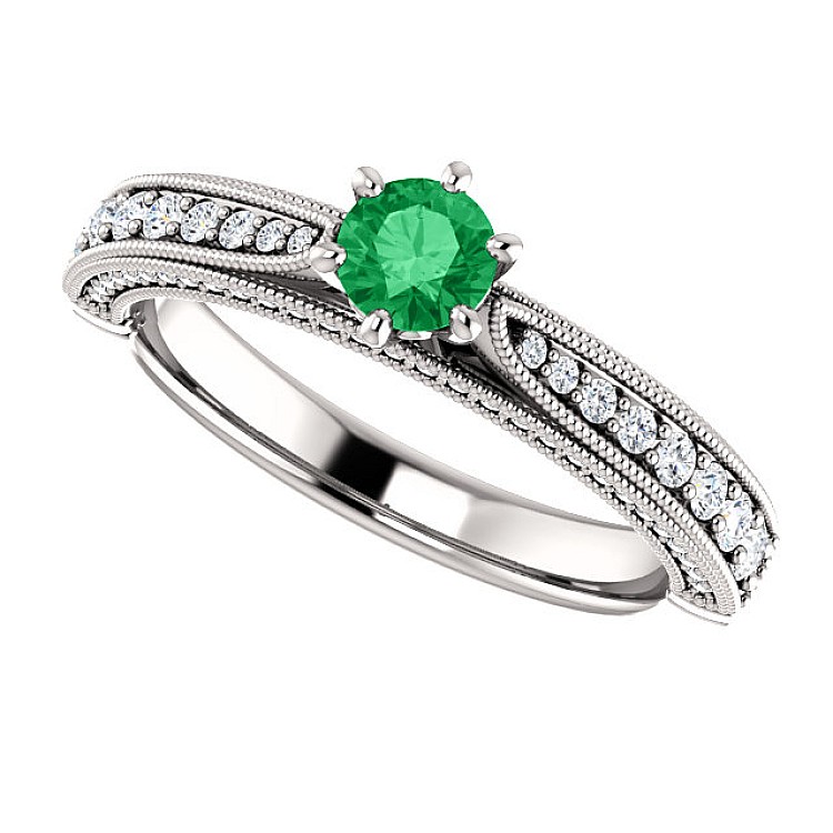 Gold engagement ring with Emerald and Diamonds 122474SmDi