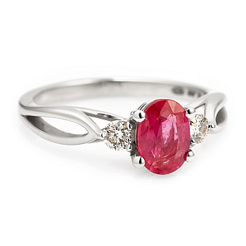 14k White Gold Engagement Ring with Oval Ruby and Diamonds i122513RbOdi