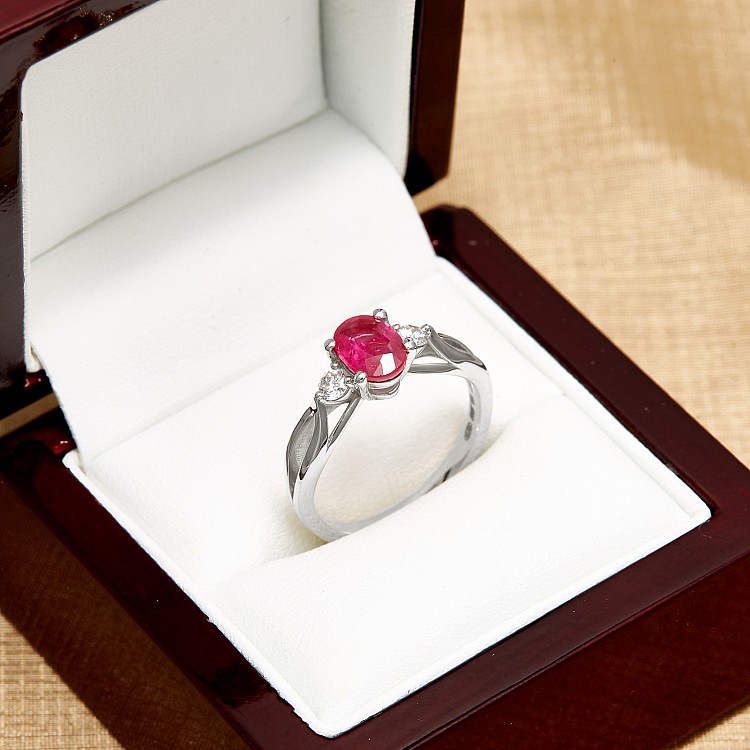 14k White Gold Engagement Ring with Oval Ruby and Diamonds i122513RbOdi