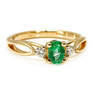 Anello in oro giallo 14k con smeraldo ovale e diamanti i122513SmOvdi