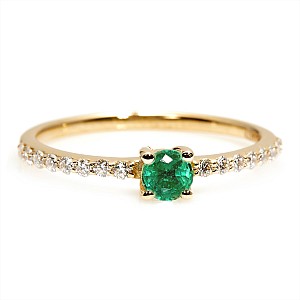 Anello di fidanzamento SideStone in oro giallo 14k con smeraldo e diamanti i1221908SmDi