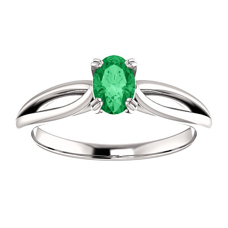 Gold Engagement Ring with Oval Emerald 71627SmO