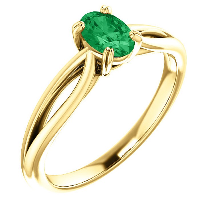 Gold Engagement Ring with Oval Emerald 71627SmO