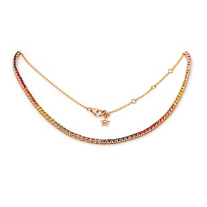 Gold Tennis Necklace with Colorless Diamond, Colored Sapphires and Rubies col2181