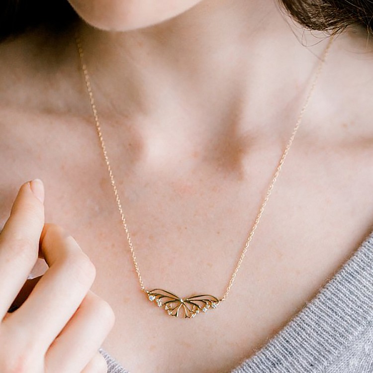 Gold Butterfly Pendant with Diamonds pan558