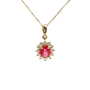 Halo Pendant in 14k Yellow Gold with Oval Ruby and Diamond pan055RbDi
