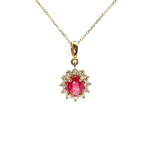 Halo Pendant in 14k Yellow Gold with Oval Ruby and Diamond pan055RbDi