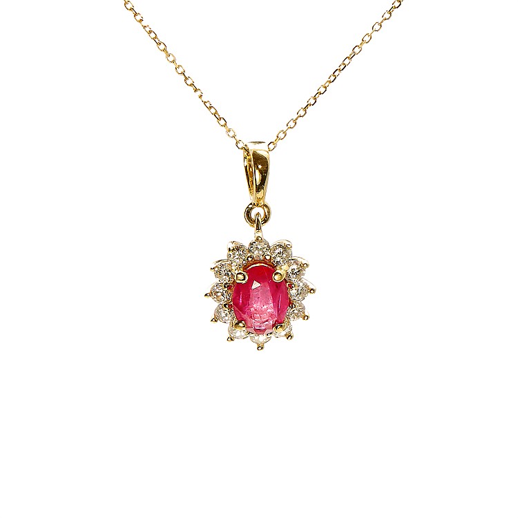 Halo Pendant in 14k Yellow Gold with Oval Ruby and Diamond pan055RbDi