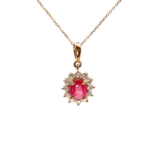 Halo Pendant in 14k Pink Gold with Oval Ruby and Diamond pan055RbDi