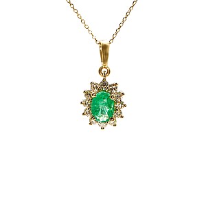 14k Yellow Gold Entourage Pendant with Oval Emerald and Colorless Diamonds pan055smdi