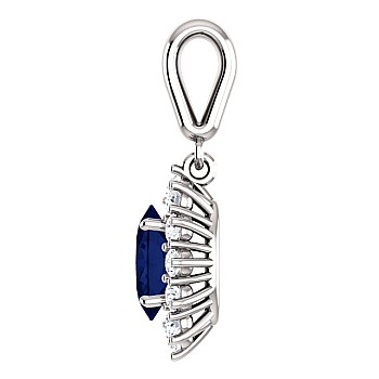 14k White Gold Entourage Pendant with Oval Sapphire and Colorless Diamonds pan055SfDi