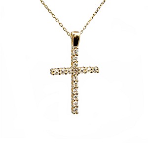 14k Yellow Gold Unisex Cross with Colorless Diamonds pan1015