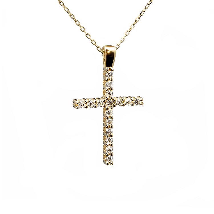 14k Yellow Gold Unisex Cross with Colorless Diamonds pan1015