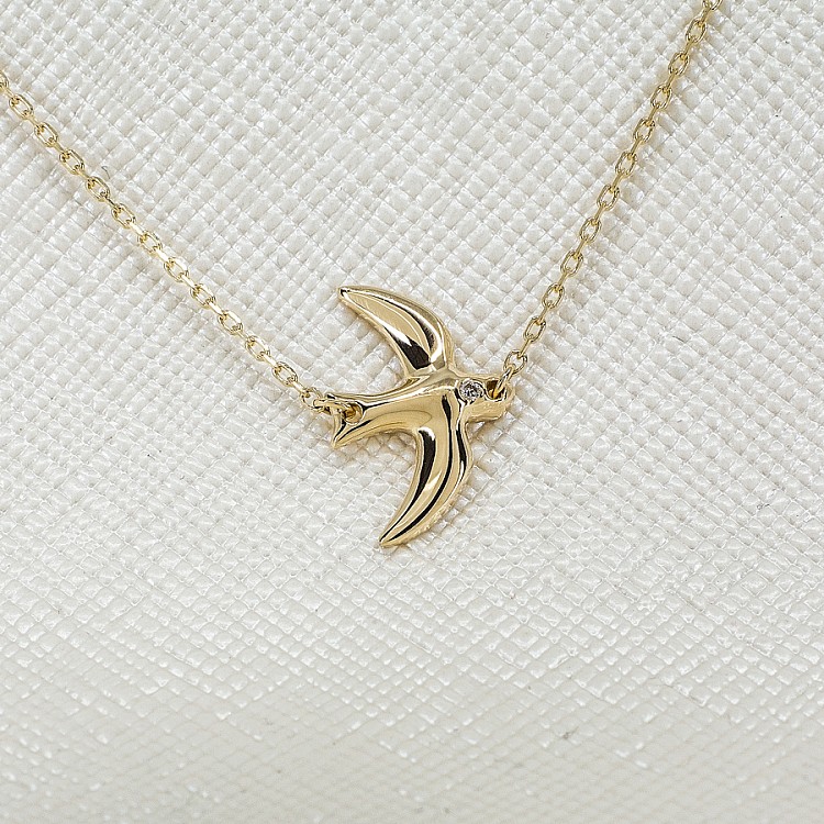 Necklace with Swallows in 18k Gold with Diamond col1346