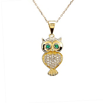 Gold or Platinum Owl Pendant with Diamonds and Emeralds pan1484