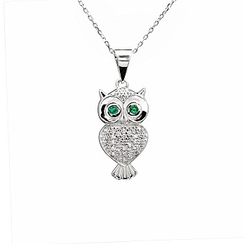 Gold or Platinum Owl Pendant with Diamonds and Emeralds pan1484