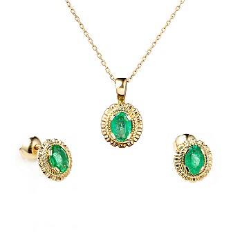 Set set1579Sm Gold Earrings and Pendant with Emeralds