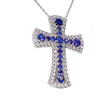 Unisex gold crucifix with diamonds and sapphires pan1581