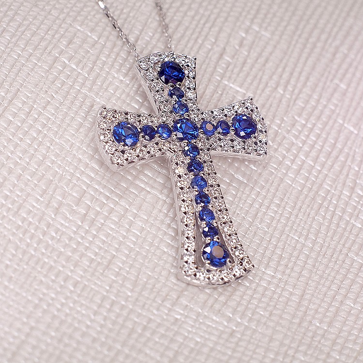 Unisex gold crucifix with diamonds and sapphires pan1581