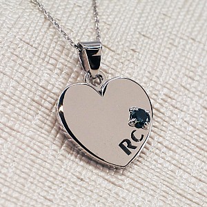 Gold or Platinum Heart Pendant with Blue Diamond and Laser Engraving pan1614