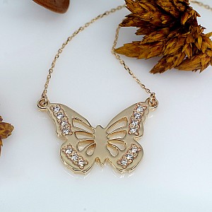 Gold Butterfly Pendant with Natural Diamonds pan1641