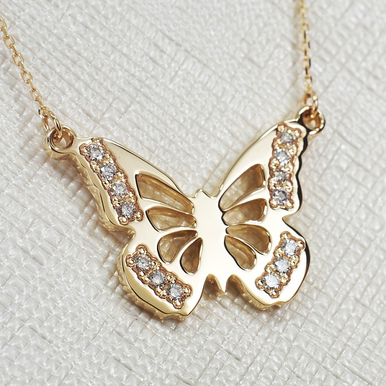 Gold Butterfly Pendant with Natural Diamonds pan1641