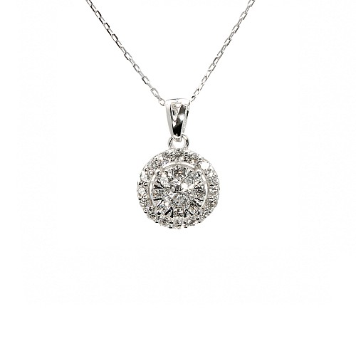 Halo Pendant in 14k White Gold with Colorless Diamonds pan1647