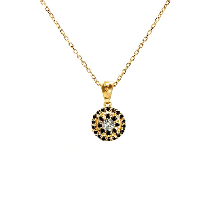 Entourage Pendant in Gold with Colorless Diamond and Black Diamonds pan1647didn