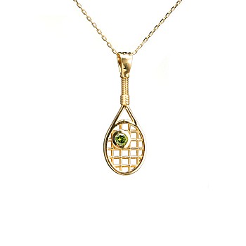 Gold Tennis Paddle Model Pendant with Green Diamond pan1692