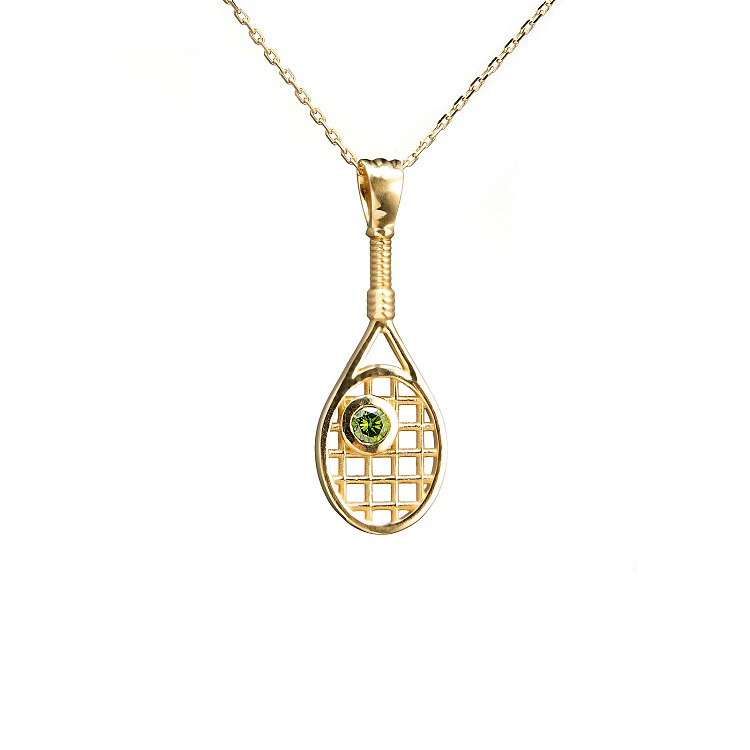 Gold Tennis Paddle Model Pendant with Green Diamond pan1722