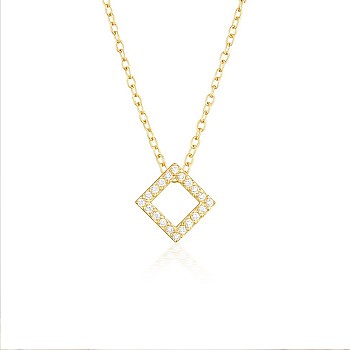 18k Gold Square Pendant with Diamonds pan1953