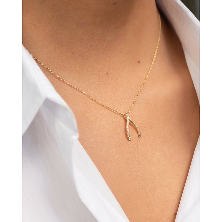 Wishbone Pendant in Gold or Platinum with Diamonds pre1984