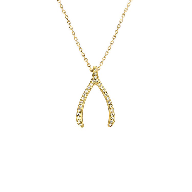 Wishbone Pendant in Gold or Platinum with Diamonds pre1984