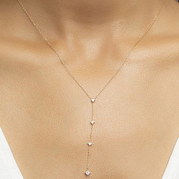 Gold Y-shaped necklace with colorless diamonds col2054