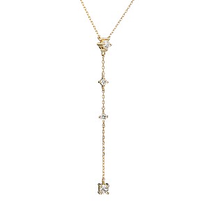Gold Y-shaped necklace with colorless diamonds col2054