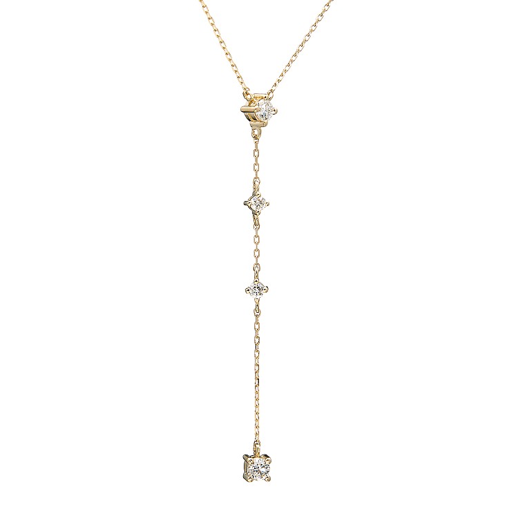 Gold Y-shaped necklace with colorless diamonds col2054