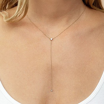 Y-shaped necklace in 18k Gold with colorless Diamonds col2069