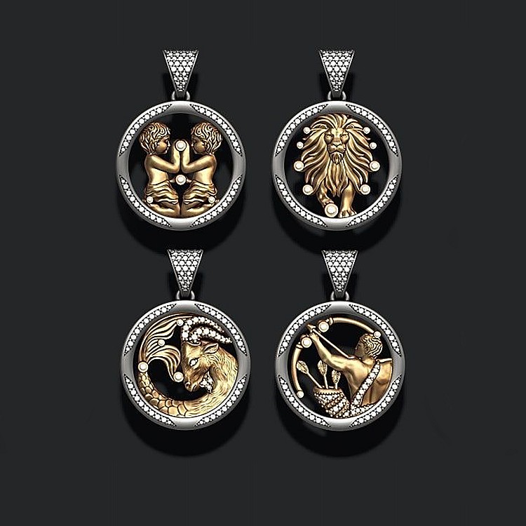 Gold or Platinum Zodiac Mens Pendant with Diamonds pan2955