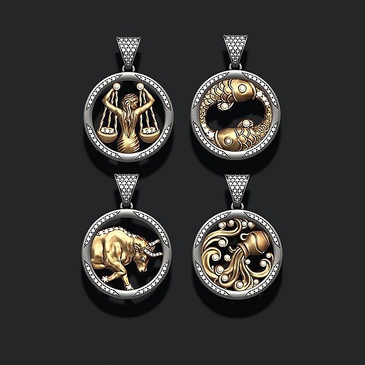 Gold or Platinum Zodiac Mens Pendant with Diamonds pan2955