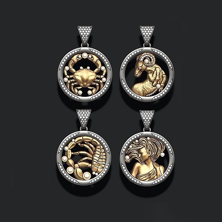 Gold or Platinum Zodiac Mens Pendant with Diamonds pan2955