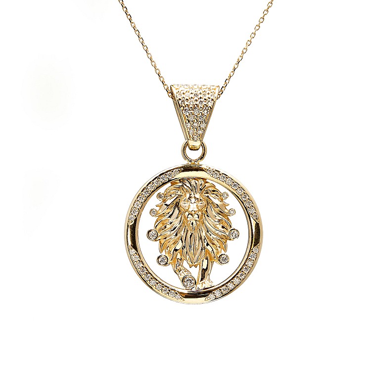 Gold or Platinum Zodiac Mens Pendant with Diamonds pan2955