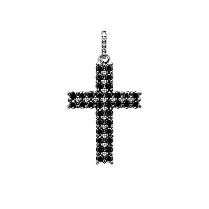 Gold or Platinum Cross Pendant with Colorless and Black Diamonds pan2964dndi